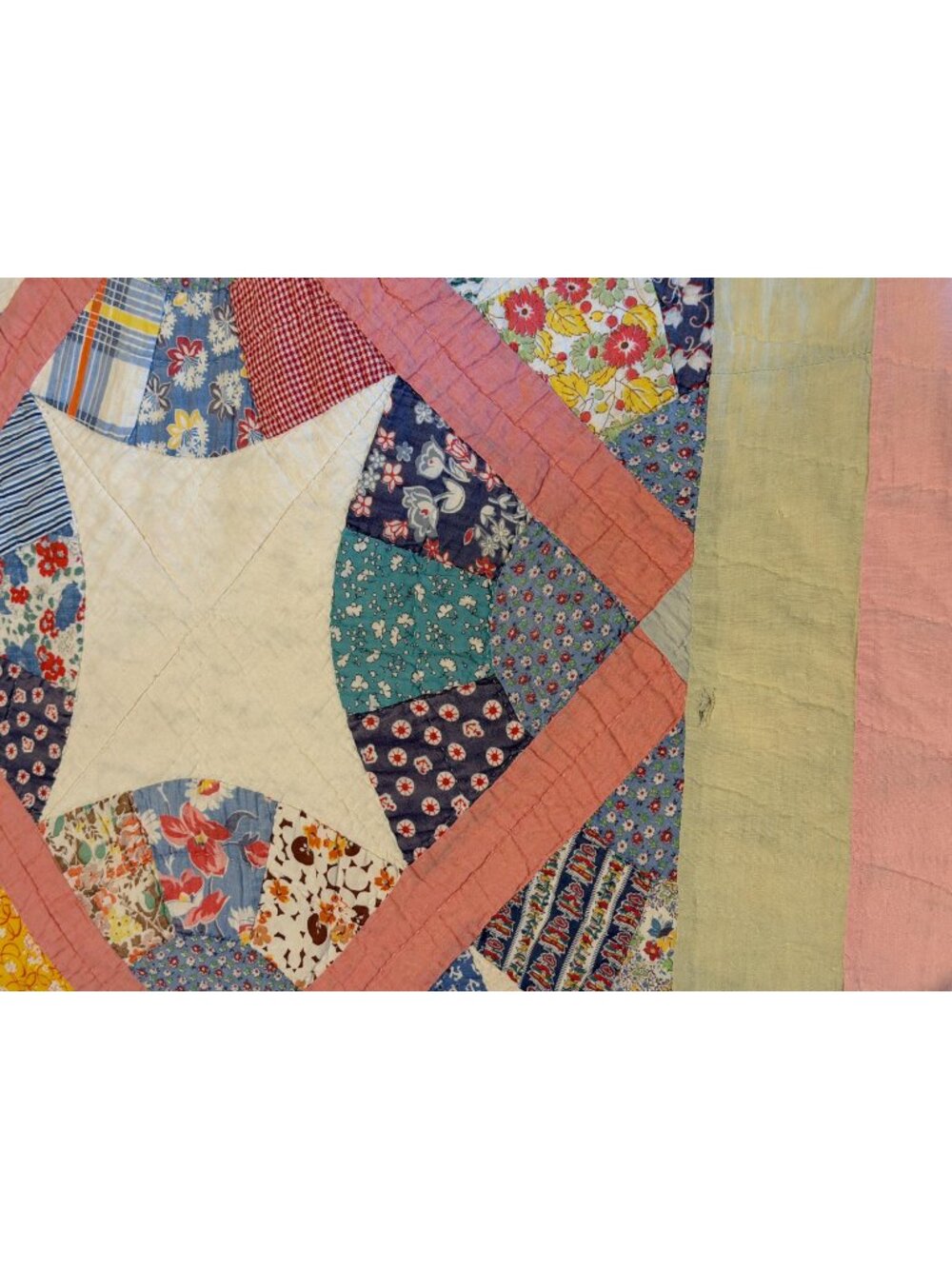 1940s vintage quilt with feedsack fabrics 75" x 76" Flowering Snowball pattern - Picture 7 of 16